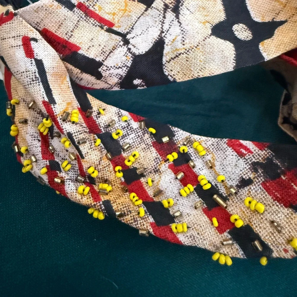 Anthropologie Legend and Song Beaded Headband Rwanda‎ Batik Style Yellow
